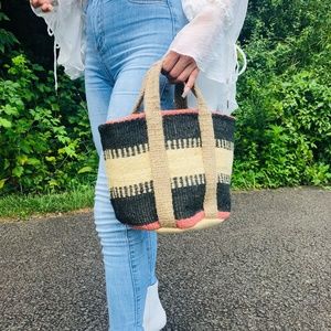 Eco-Twist Jute Tote Bag Blue and Pink